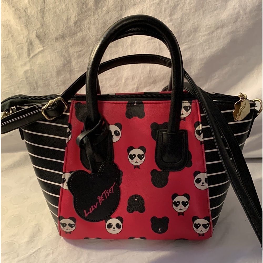 BETSEY JOHNSON PANDA PURSE BAG Preowned Crossbody or Handbag Hot Pink/Black - Picture 3 of 11